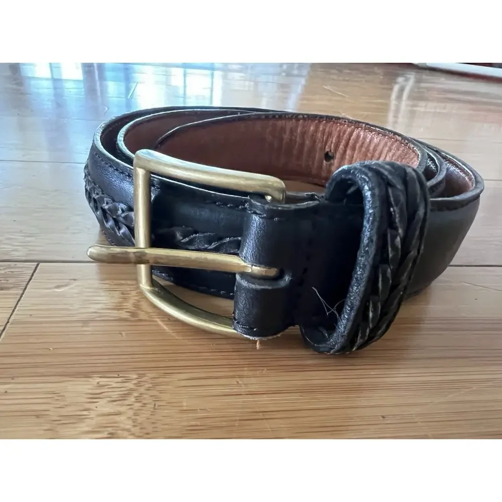 Coach 5913 Black Braided 100% Full Grain Genuine Leather Belt Brass Buckle 34